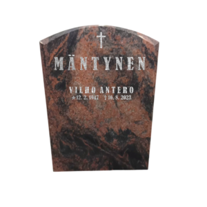 Korkeus 70 cm, leveys 55 cm, vahvuus 15 cm. Etupinta, sivut sekä päällinen hiottu ja tausta sahattu. Hiotut viisteet.