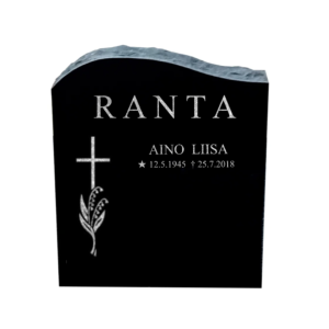 Korkeus 70 cm, leveys 60 cm, vahvuus 15cm. Etupinta sekä sivut hiottu, päällinen louhittu ja tausta sahattu. Useimmille arkkuhautapaikoille soveltuva koko.