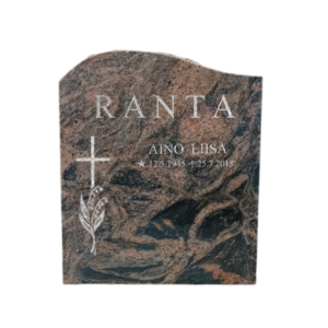 Korkeus 70 cm, leveys 60 cm, vahvuus 15cm. Etupinta sekä sivut hiottu, päällinen louhittu ja tausta sahattu. Useimmille arkkuhautapaikoille soveltuva koko.